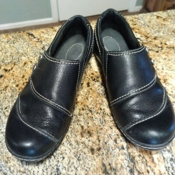 Clarks Bendables Ashland Alpine 62637 Slip On Black Leather Flat Shoes Sz 9 M - Picture 3 of 13